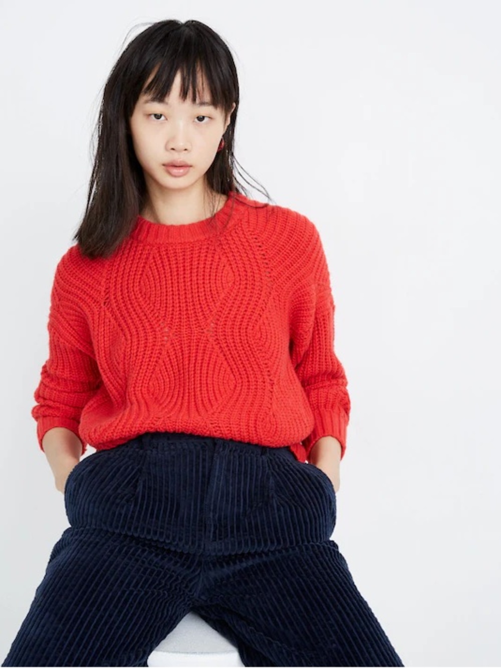 Madewell Everett Rib-Play Pullover Sweater Wool Red small